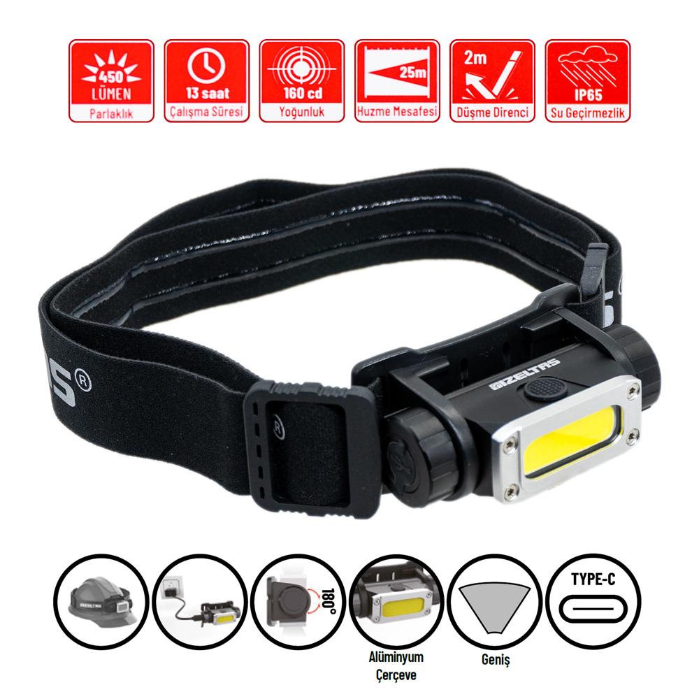 İzeltaş COB LED Şarjlı Alüminyum Gövde Kafa Feneri 450 lm fiyatı
