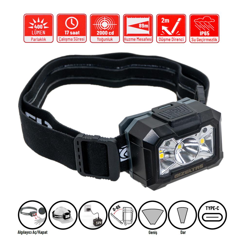 İzeltaş LED Şarjlı Hareket Sensörlü Kafa Feneri 400 lm fiyatı