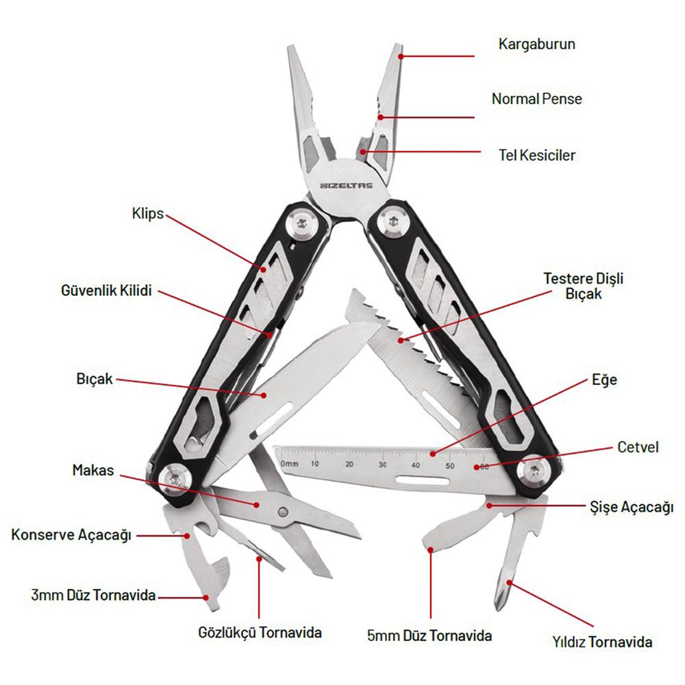 İzeltaş Multi Tool 15 Fonksiyonlu Çok Amaçlı El Aleti 155 mm nasıl kullanılır