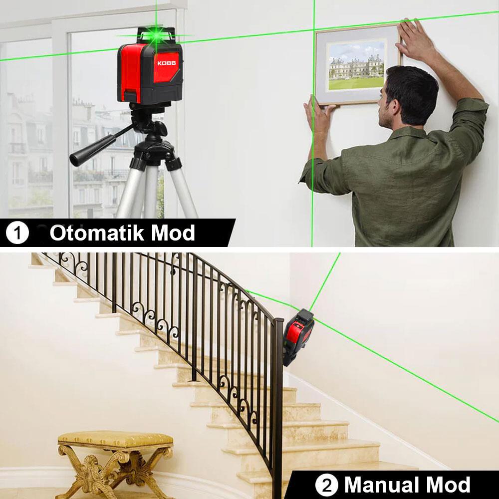KOBB KBL30GTP 25 Metre Profesyonel Yatay 360° ve Dikey Otomatik Hizalamalı Yeşil Çapraz Çizgi Lazer Distomat + Tripod nasıl kullanılır