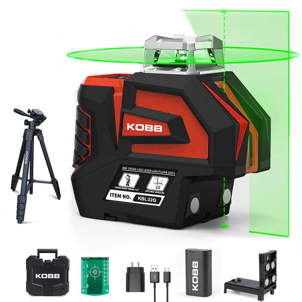 KOBB KBL32GTP Profesyonel Li-ion Yatay 360° ve Dikey Otomatik Hizalamalı Yeşil Nokta Şakül ve Çapraz Çizgi Lazer+Tripod fiyatı