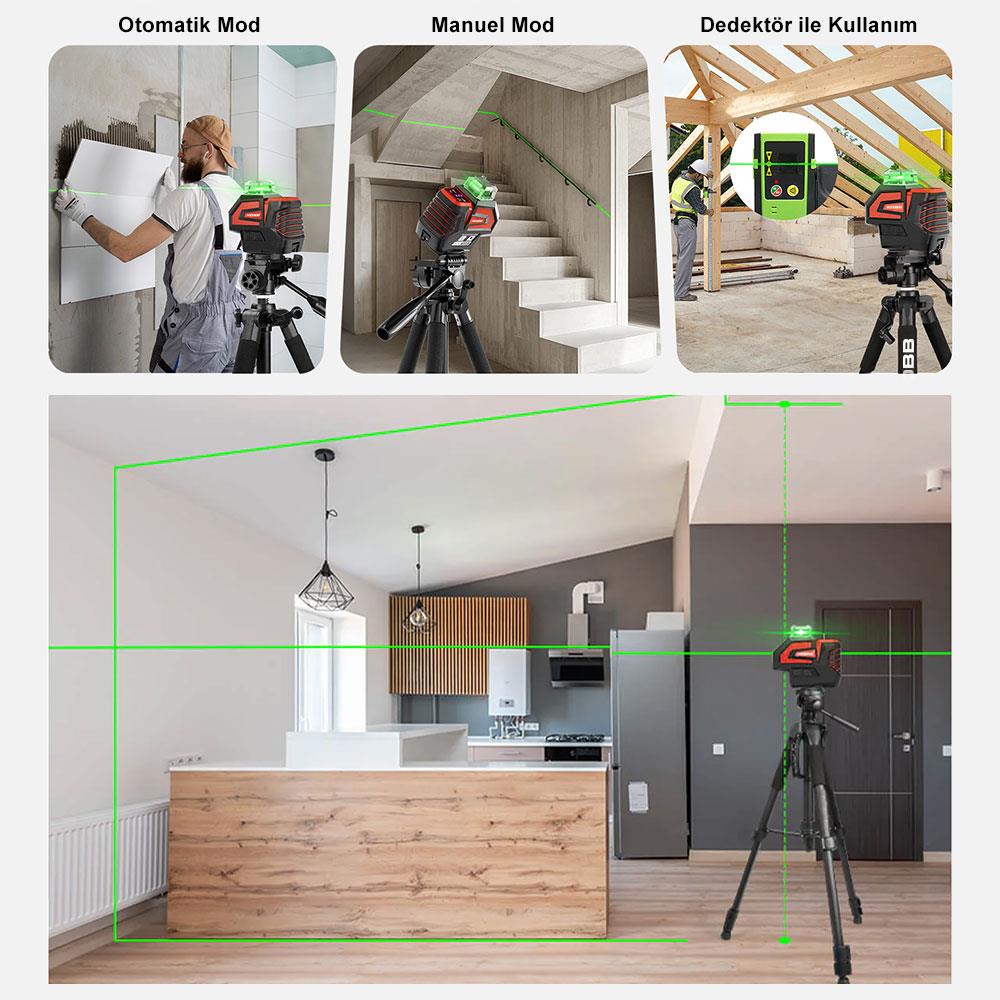 KOBB KBL32GTP Profesyonel Li-ion Yatay 360° ve Dikey Otomatik Hizalamalı Yeşil Nokta Şakül ve Çapraz Çizgi Lazer+Tripod ne işe yarar