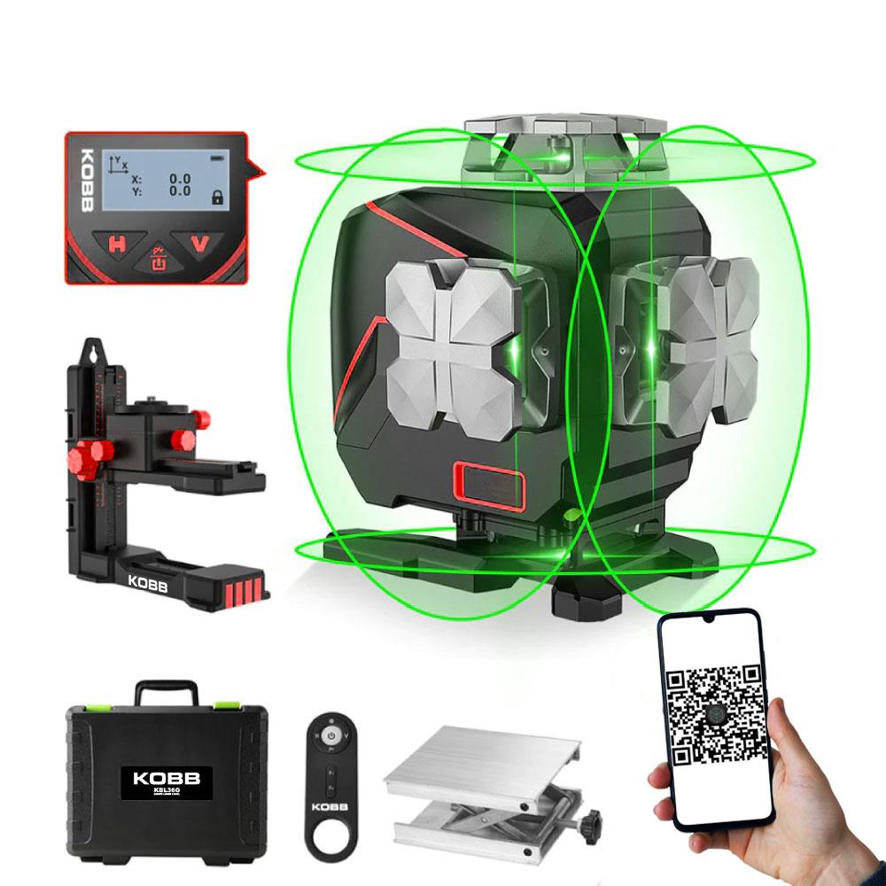 KOBB KBL36G Profesyonel Li-ion Şarjlı 4X360⁰ LCD Ekran Otomatik Hizalamalı Yeşil Çapraz Çizgi Lazer Distomat fiyatı