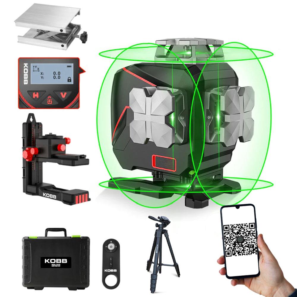 KOBB KBL36GTP Profesyonel Li-ion Şarjlı 4X360⁰ LCD Ekran Otomatik Hizalamalı Yeşil Çapraz Çizgi Lazer Distomat+Tripod fiyatı