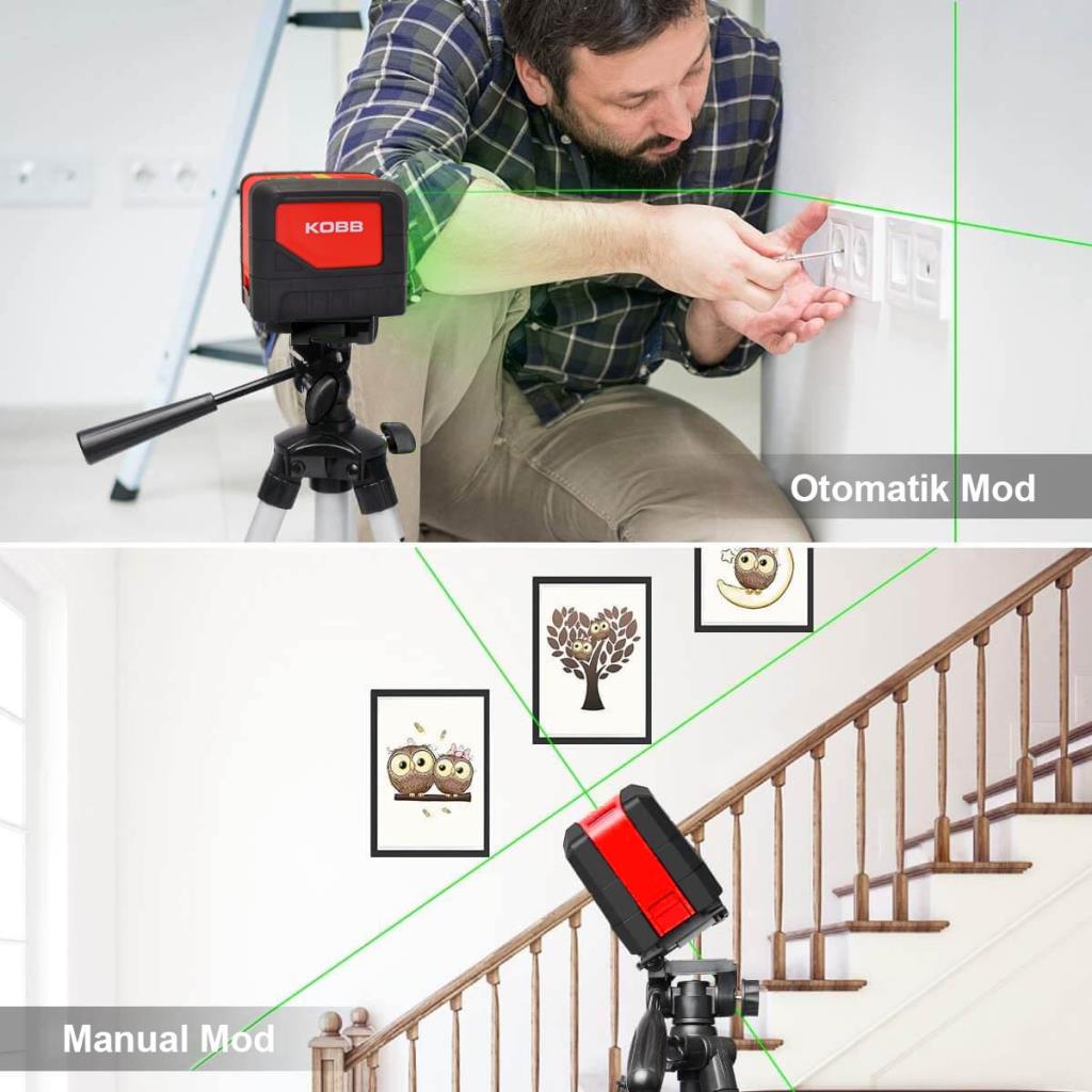 KOBB KBL92GTP 30 Metre Profesyonel Yatay ve Dikey Otomatik Hizalamalı Yeşil Çapraz Çizgi Lazer, 2 Noktalı Şakül Lazer Distomat + Mini Tripod + Tripod nereden bulurum