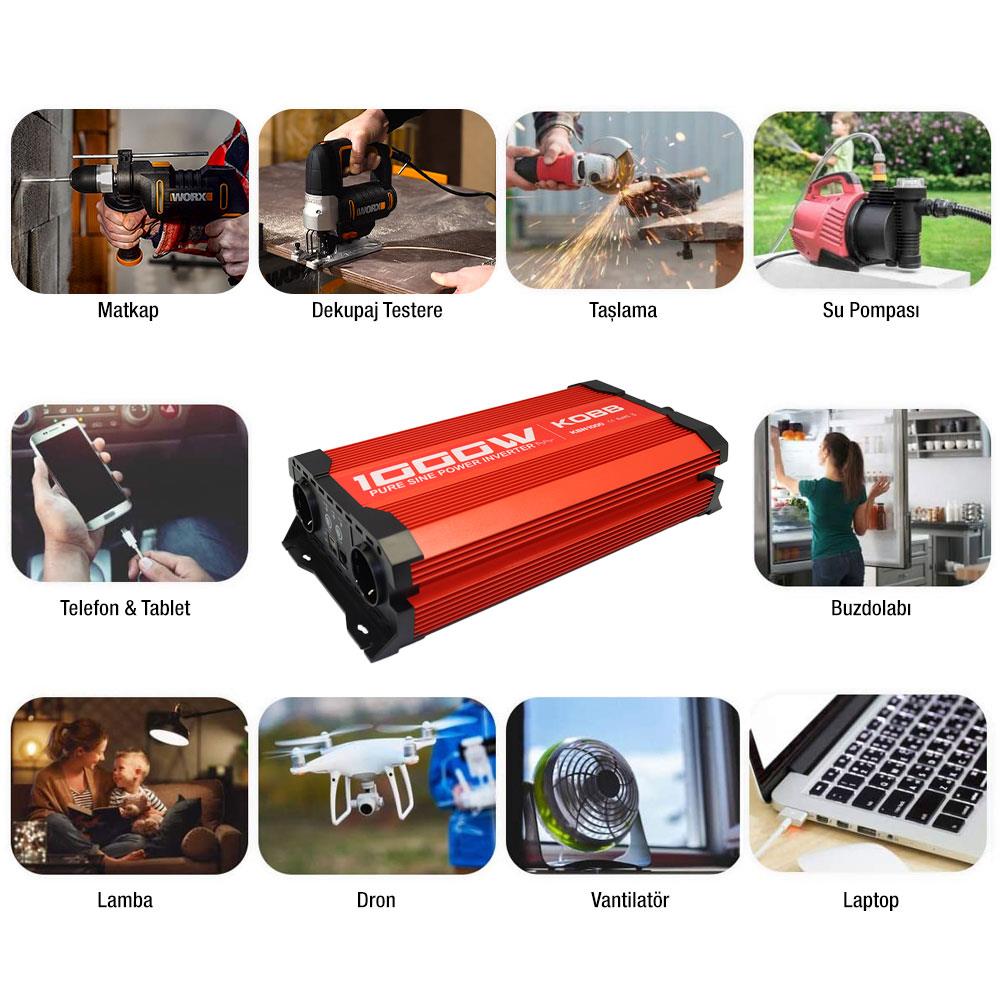 KOBB KBN1000 12V/220V 1000Watt Tam Sinüs Dönüştürücü İnvertör ne işe yarar