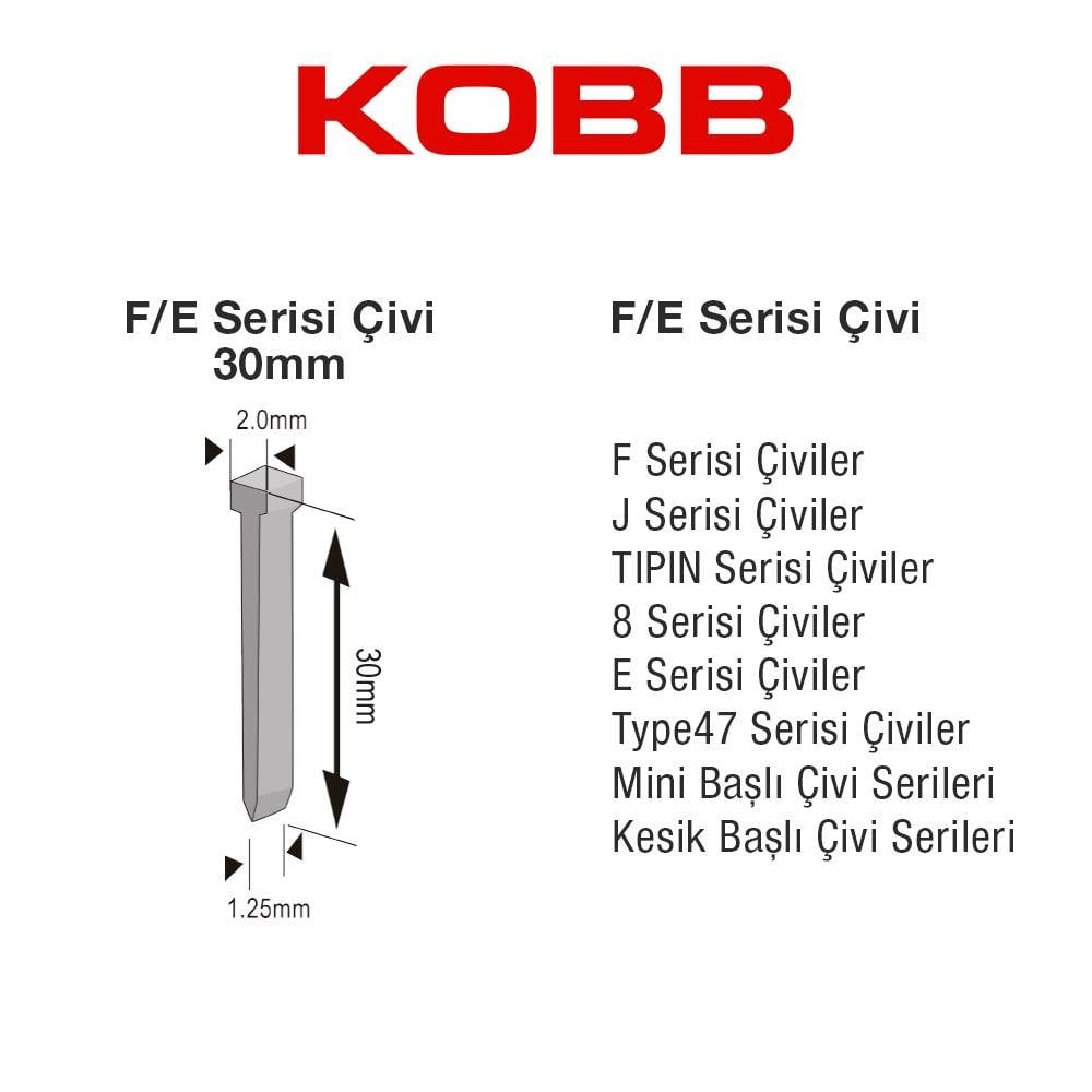 KOBB KBZ30F 30mm 2500 Adet F/E/J/8 Serisi Ağır Hizmet Tipi Kesik Başlı Çivi ne işe yarar