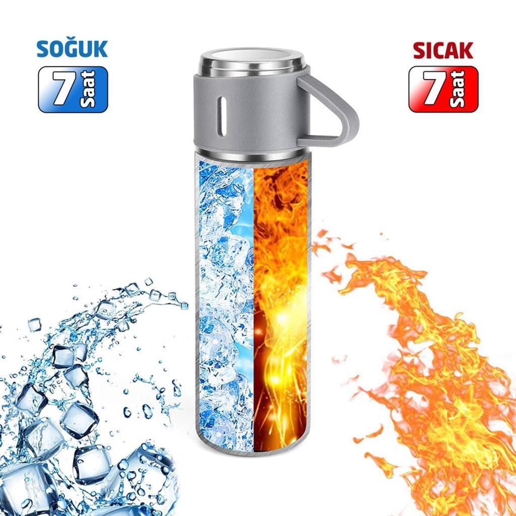 6005 Kupa Bardaklı Paslanmaz Çelik Termos Seti 500 ml - Gri nereden bulurum