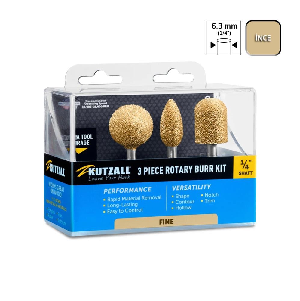 Kutzall 14FKIT01 İnce Diş Ahşap Törpü Seti 3 Parça (Sap: 6.3mm) fiyatı