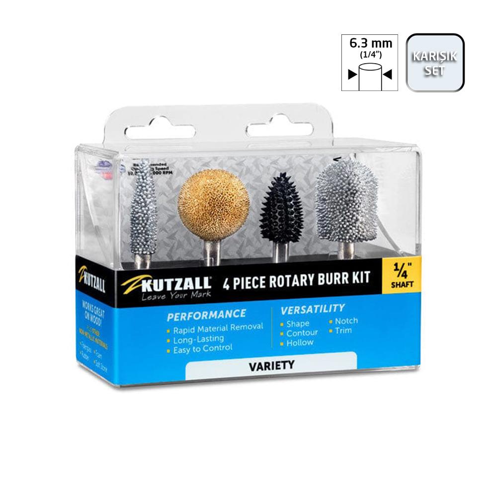 Kutzall 14VKIT01 Karışık Ahşap Törpü Seti 4 Parça (Sap: 6.3mm) fiyatı