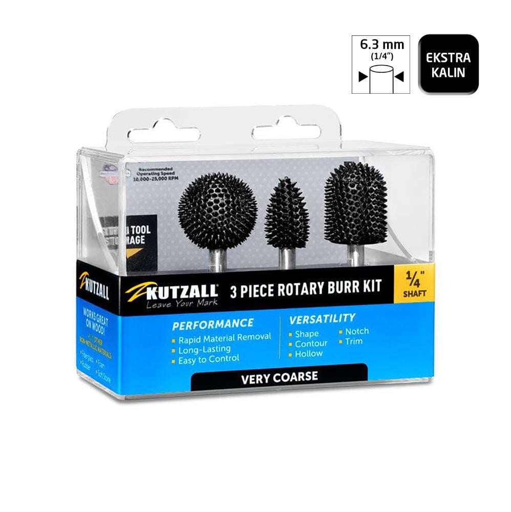 Kutzall 14XKIT01 Ekstra Kalın Diş Ahşap Törpü Seti 3 Parça (Sap: 6.3mm) fiyatı
