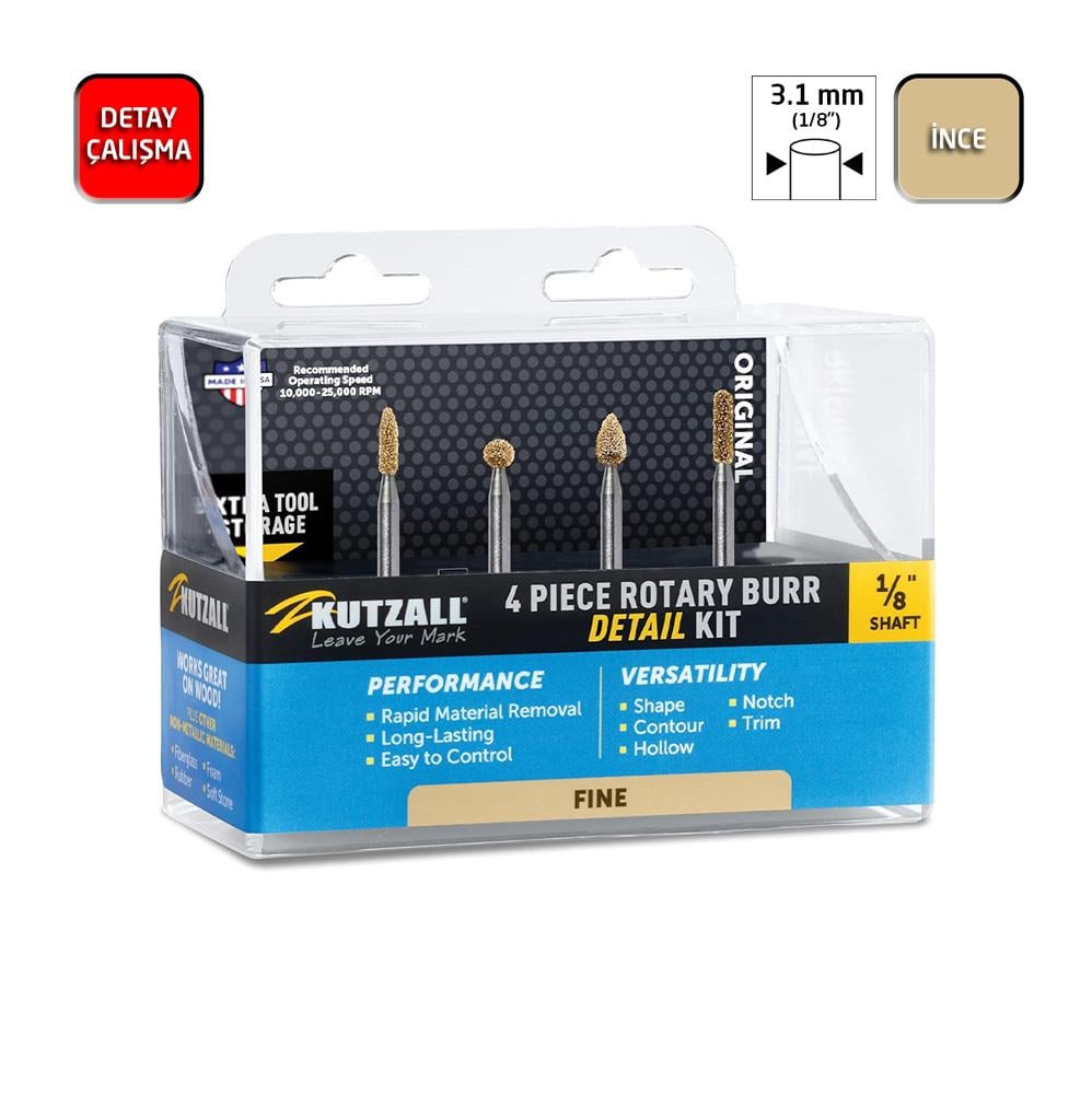 Kutzall 18FKIT02 İnce Diş Detay Ahşap Törpü Seti 4 Parça (Sap: 3.1mm) fiyatı