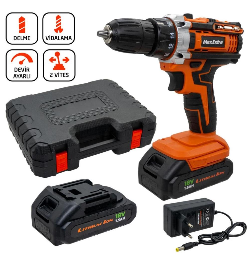 Max Extra MX1815 Matkap Vidalama Çift Akülü 18 Volt 1,5 Amper fiyatı