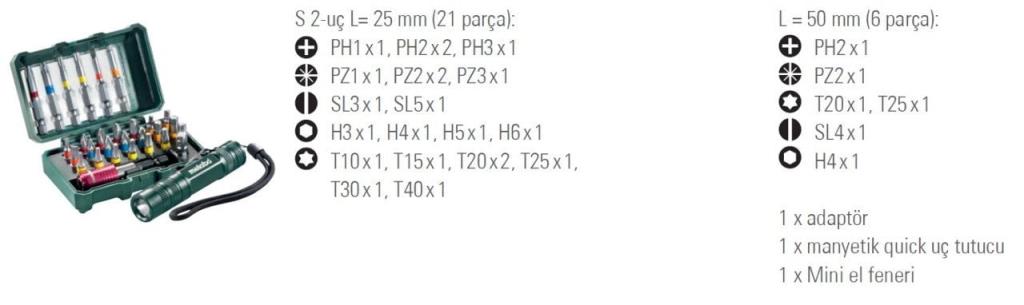 METABO 29 Parça Uç Seti + Mini El Feneri 626721000 ne işe yarar