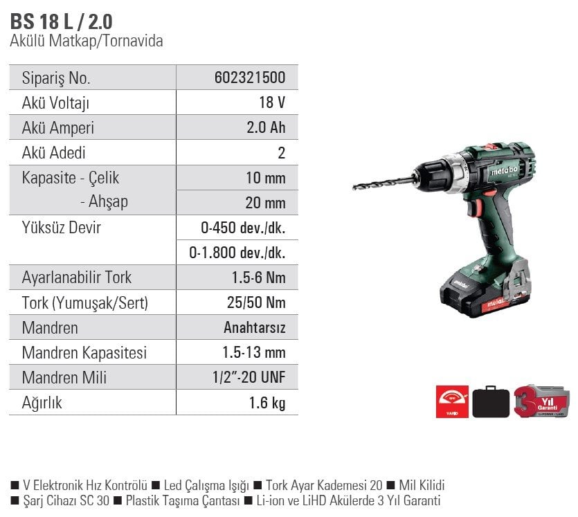 METABO BS 18 L Şarjlı Matkap 18 Volt 2.0 Amper nasıl kullanılır