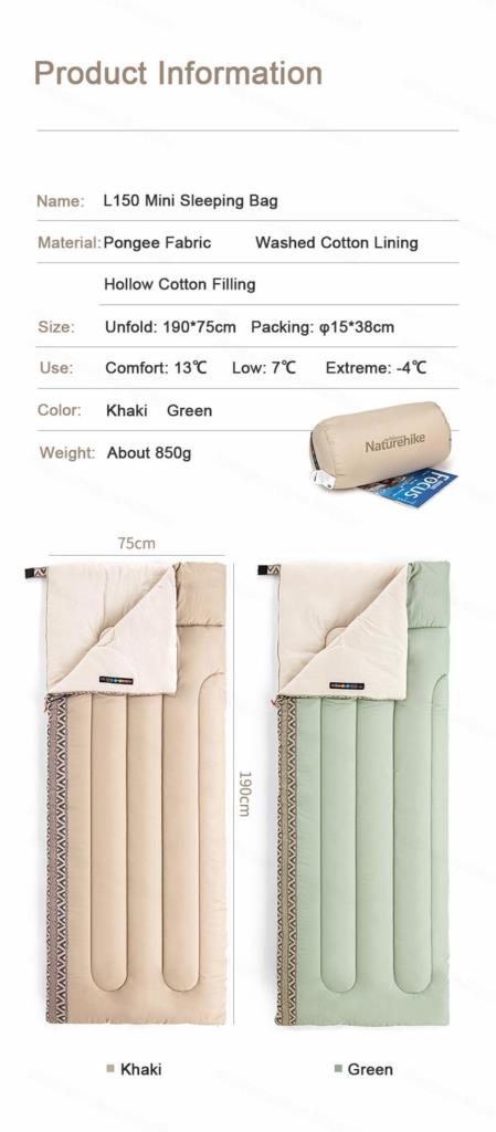 NATUREHIKE L 150 Zarf Tarzı Pamuklu Uyku Tulumu -4 Derece (Haki-Sol) nereden bulurum