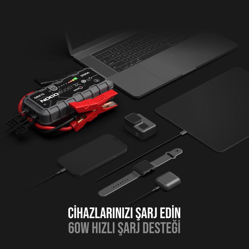 NOCO GBX75 12V 2500Amp Ultrasafe Lityum Akü Takviye + Powerbank + Led Lamba ne işe yarar