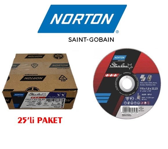 NORTON 115x1 mm Inox Kesme Taşı (Starline) 25'li Paket fiyatı