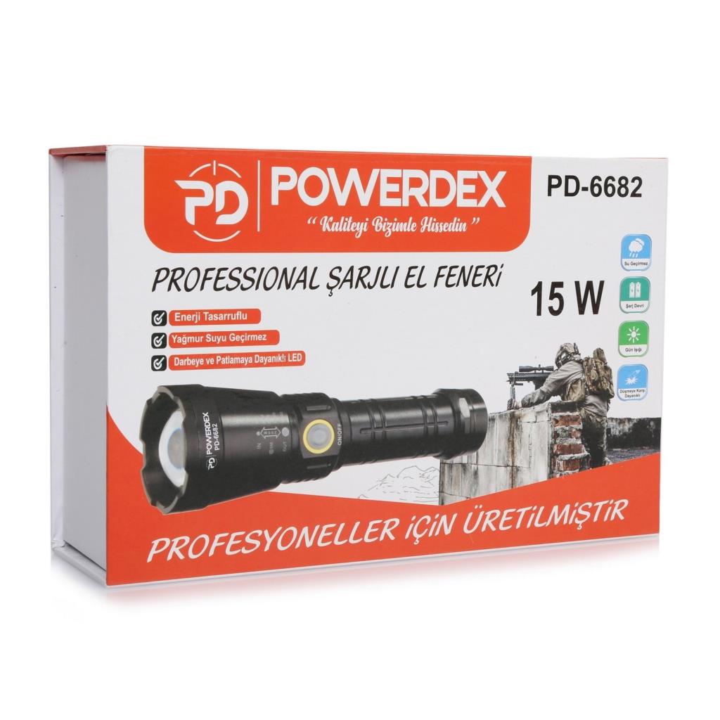 POWERDEX Profesyonel Şarjlı El Feneri 15 Watt (PD-6682) fiyatı