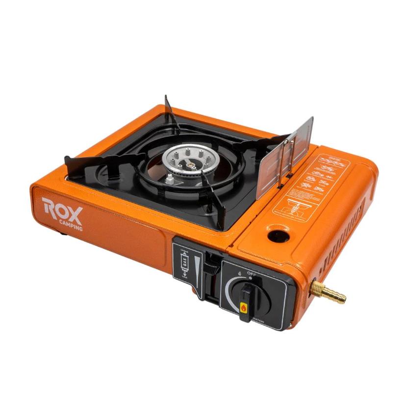 Rox Camping 0189 Tekli Portatif Kamp Ocak - Turuncu, Rüzgarlıklı, Ekstra Gaz Girişli fiyatı