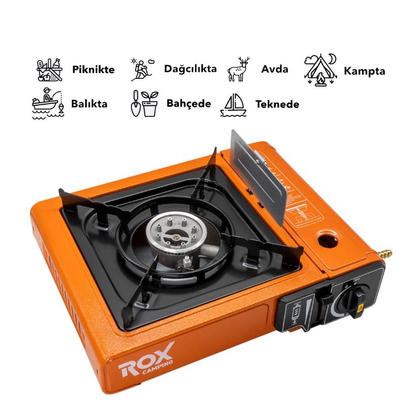 Rox Camping 0189 Tekli Portatif Kamp Ocak - Turuncu, Rüzgarlıklı, Ekstra Gaz Girişli nasıl kullanılır