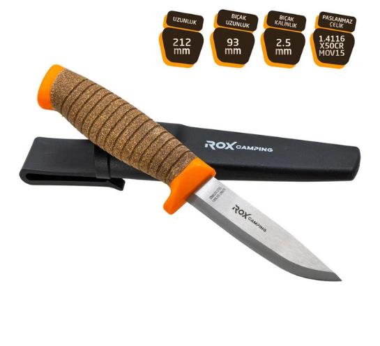 Rox Camping 0321 Bushcraft Plus Paslanmaz Çelik Kamp Bıçağı (Turuncu) fiyatı