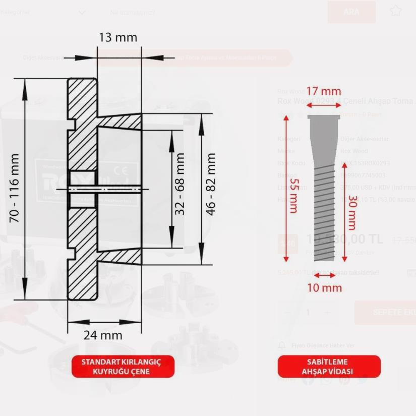 Rox Wood 0293 4 Çeneli Ahşap Torna Aynası ve Aksesuarları 6 Parça ne işe yarar