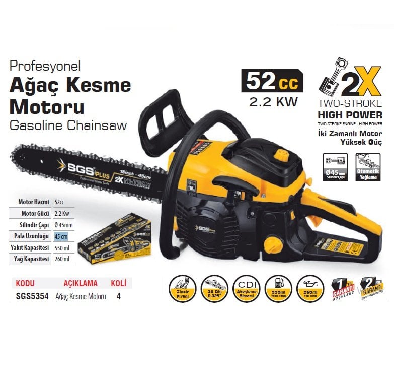 SGS 5354 BENZİNLİ AĞAÇ KESME  MOTORU 52 CC nereden bulurum