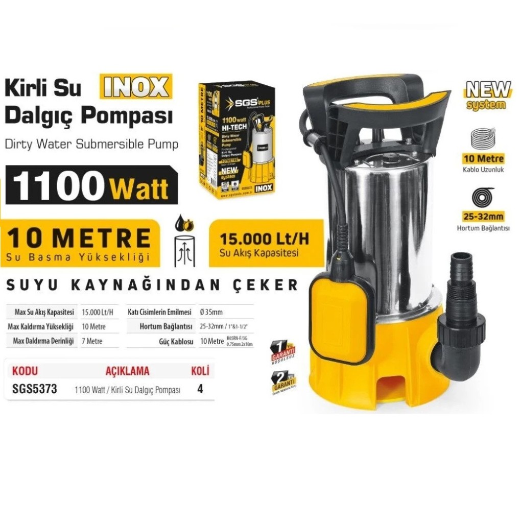 SGS 5373 KİRLİ SU DALGIÇ  POMPASI 1100 WATT  (INOX) nereden bulurum