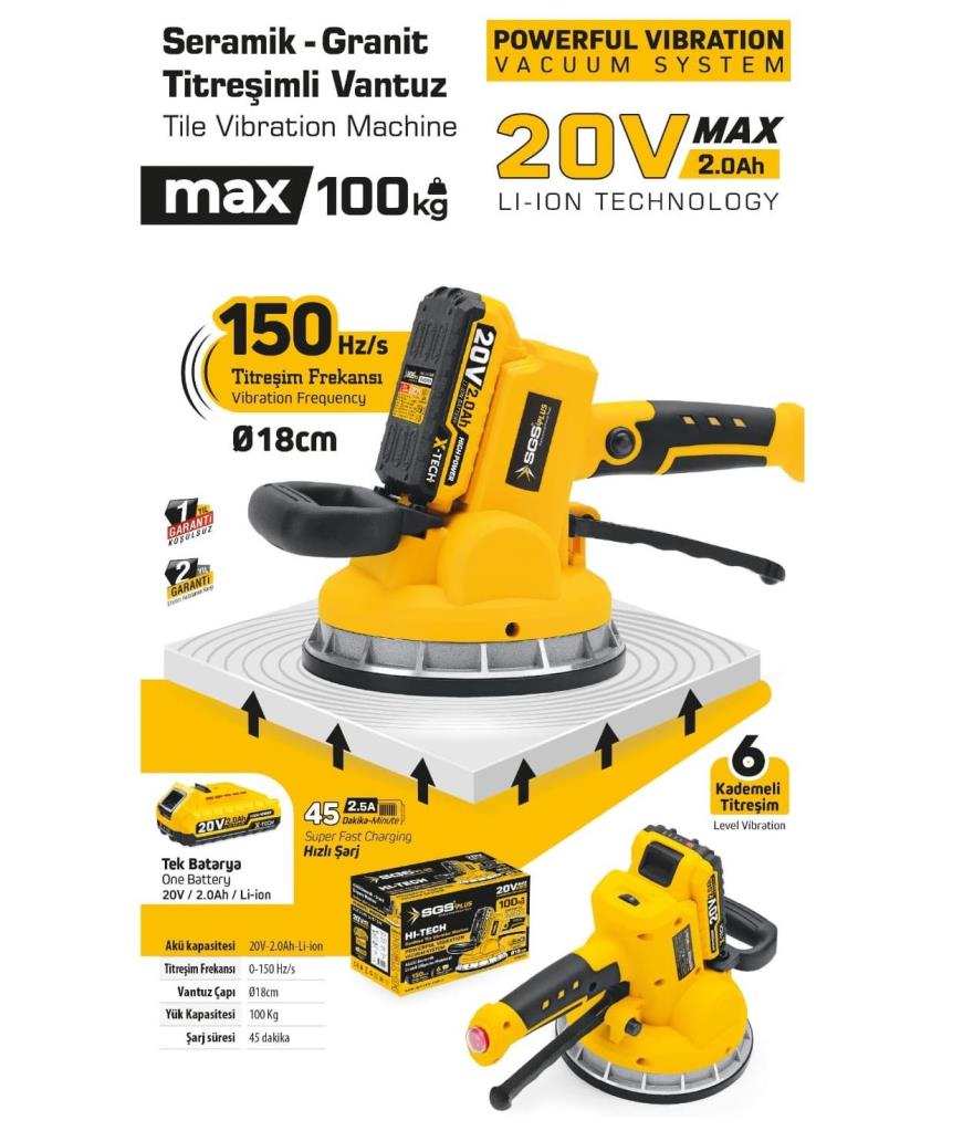 SGS 5415 AKÜLÜ SERAMİK-GRANİT TİTREŞİMLİ VANTUZ 20V 1*2.0 Ah nasıl kullanılır