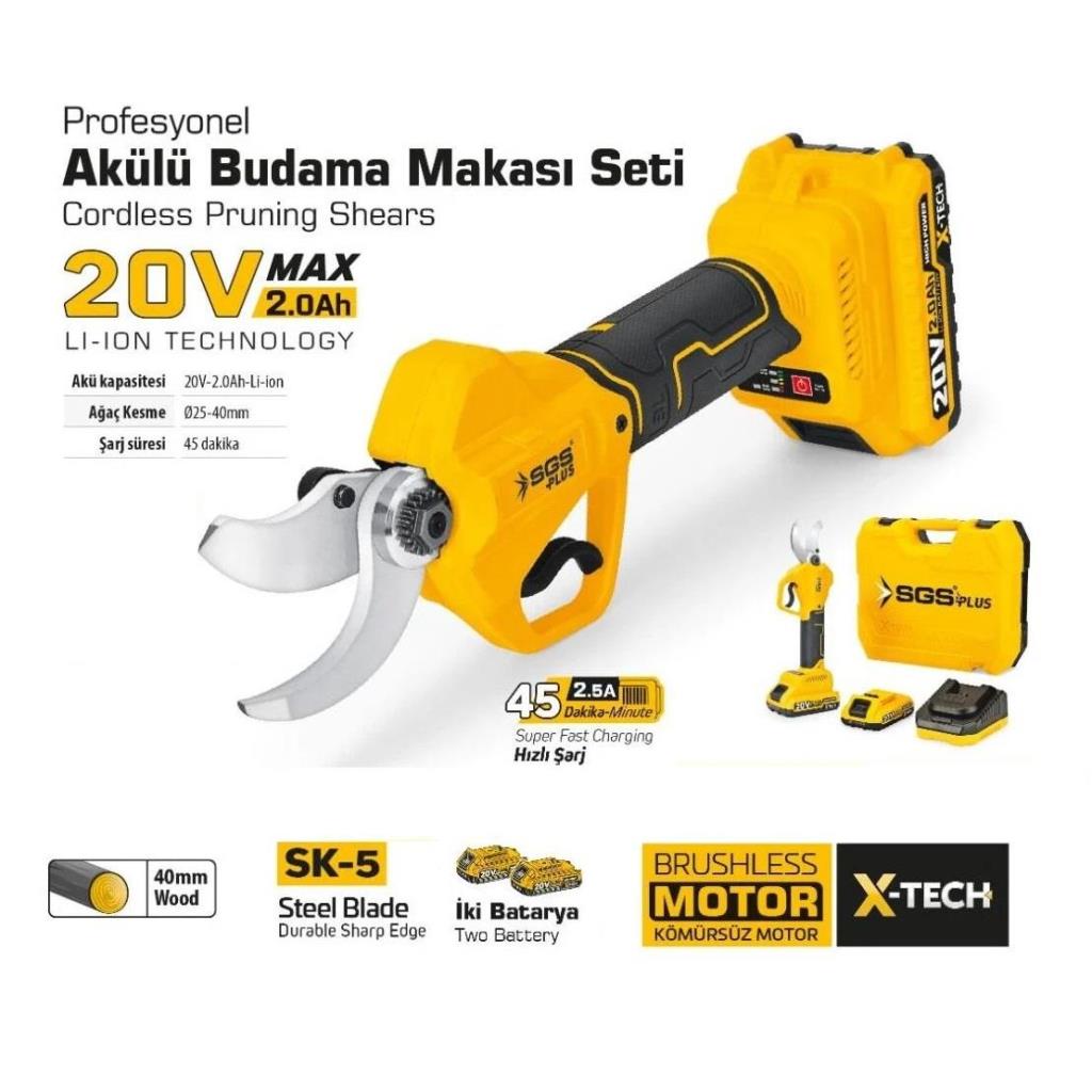 SGS 5555 AKÜLÜ BUDAMA MAKASI 20V KÖMÜRSÜZ MOTOR fiyatı