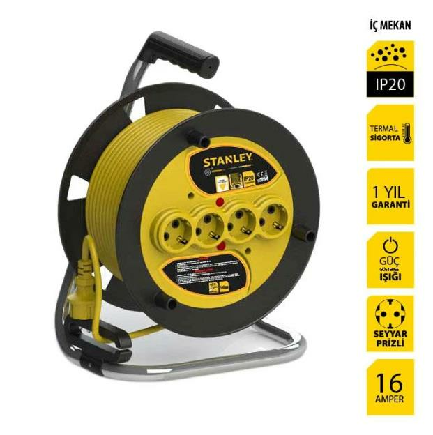 Stanley ST-E-2515 Makaralı Kablo 25 Mt, 3x1.5mm, 4 Prizli, IP20 fiyatı