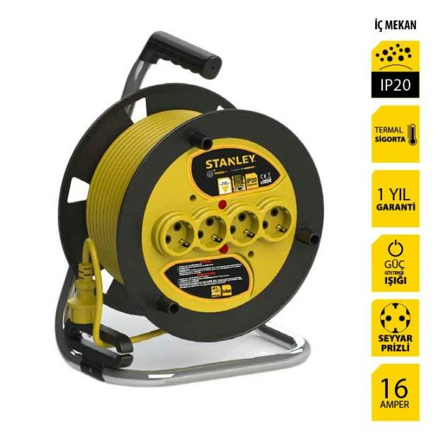 Stanley ST-E-4015 Makaralı Kablo 40 Mt, 3x1.5mm, 4 Prizli, IP20 fiyatı