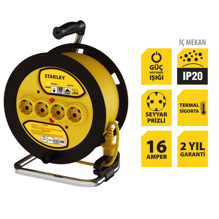 Stanley ST-E-4015 Makaralı Kablo 40 Mt, 3x1.5mm, 4 Prizli, IP20 nereden bulurum