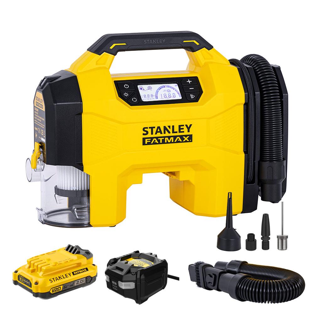 STANLEY SXVI02001A 12V/18V 2Ah Li-ion Şarjlı 160 PSI Dijital Göstergeli Lastik&Yatak Şişirme Pompası+Araç Süpürgesi fiyatı