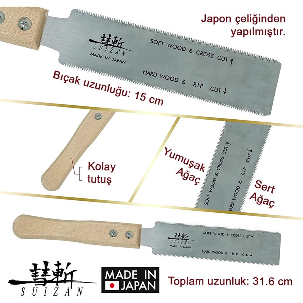 Suizan Mini Ryoba Japon Testeresi Çift Taraflı 15 cm Ahşap Saplı ne işe yarar