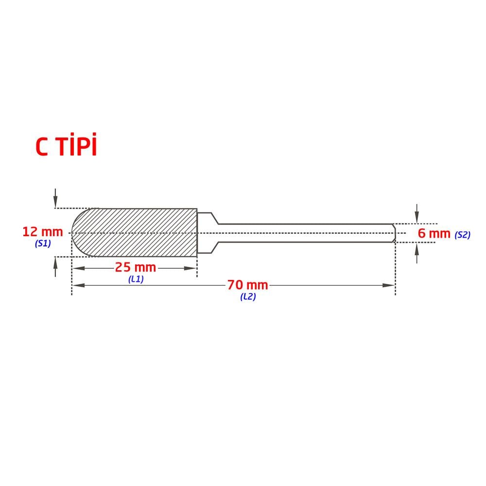 Tungsten Karbür Kalıpçı Freze C Formu 12x25 mm (Sap: 6mm) ne işe yarar