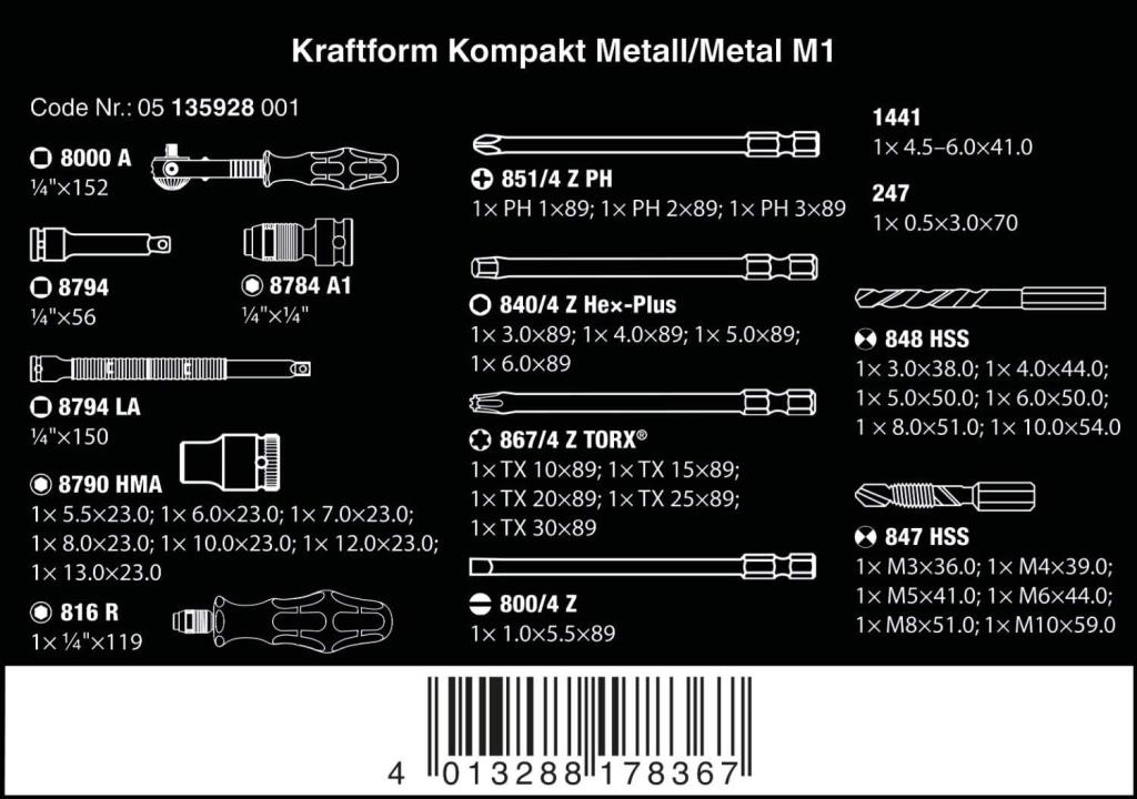 WERA Kraftform Kompakt M1 Metal İşleri İçin Bits Uç Seti (05135928001) nasıl kullanılır