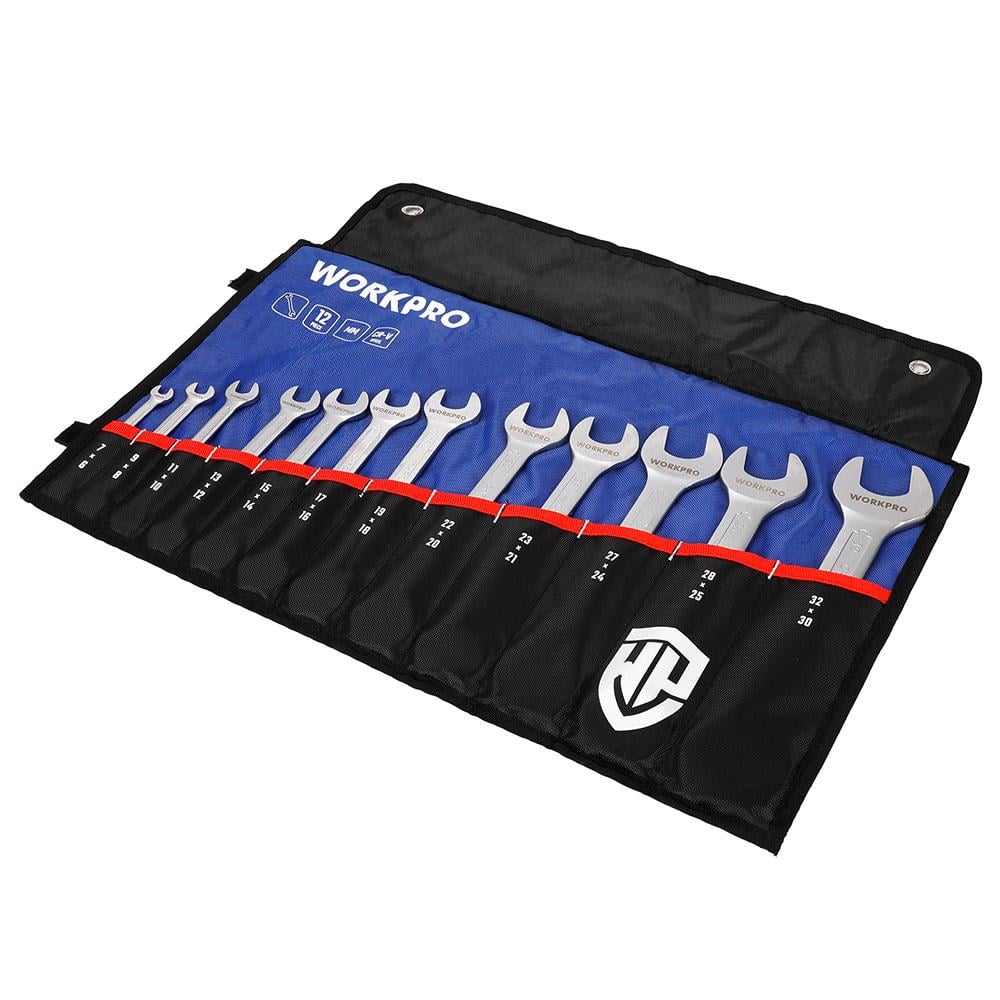 WORKPRO WP202507 6-32mm 12 Parça CR-V Profesyonel Açık Ağız Anahtar Takımı + Bez Taşıma Kılıfı fiyatı