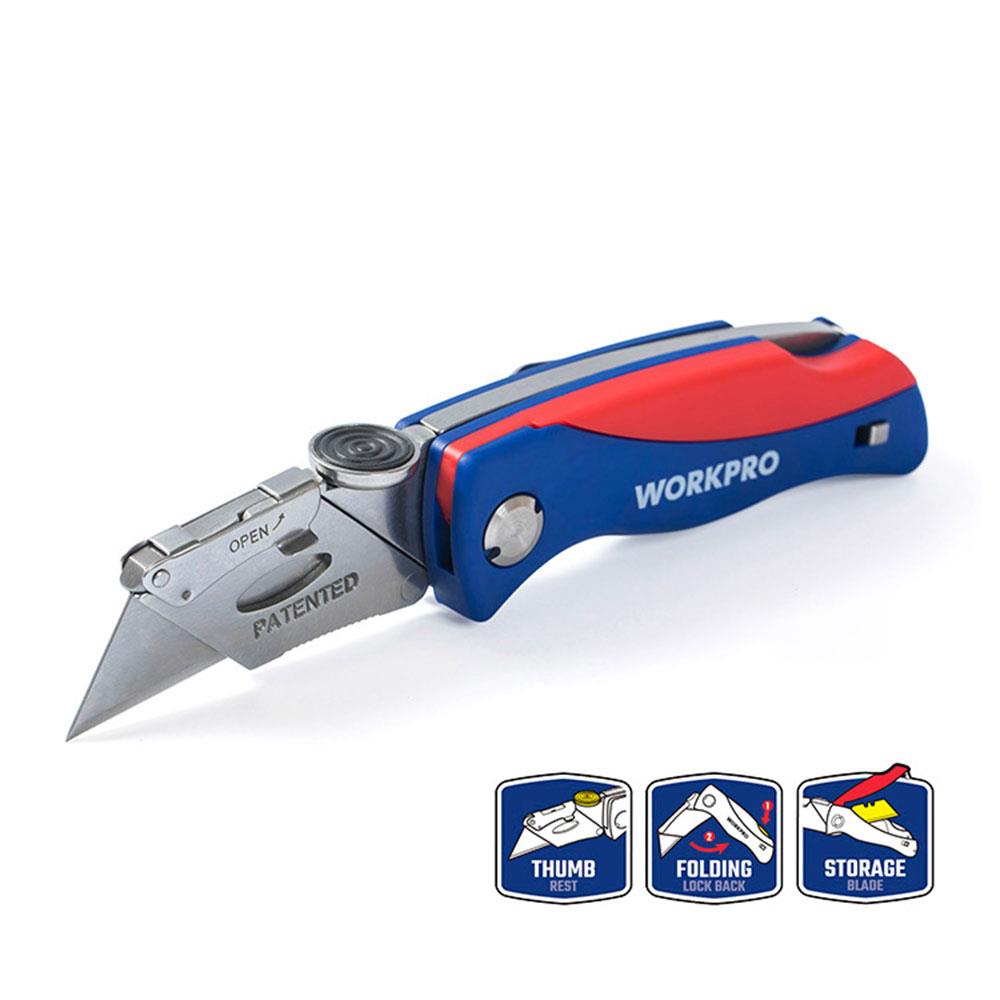 WORKPRO WP211006 Ağır Hizmet Paslanmaz Çelik Gövde Katlanır Rötuş Maket Bıçağı + 6 Adet Yedek Bıçak fiyatı