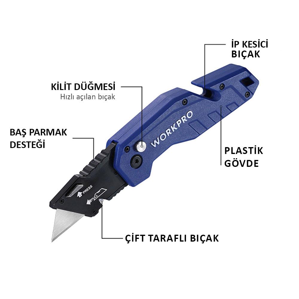 WORKPRO WP211008 Profesyonel Katlanır Çok Amaçlı Rötuş Maket Bıçağı + 10 Adet Yedek Bıçak nereden bulurum