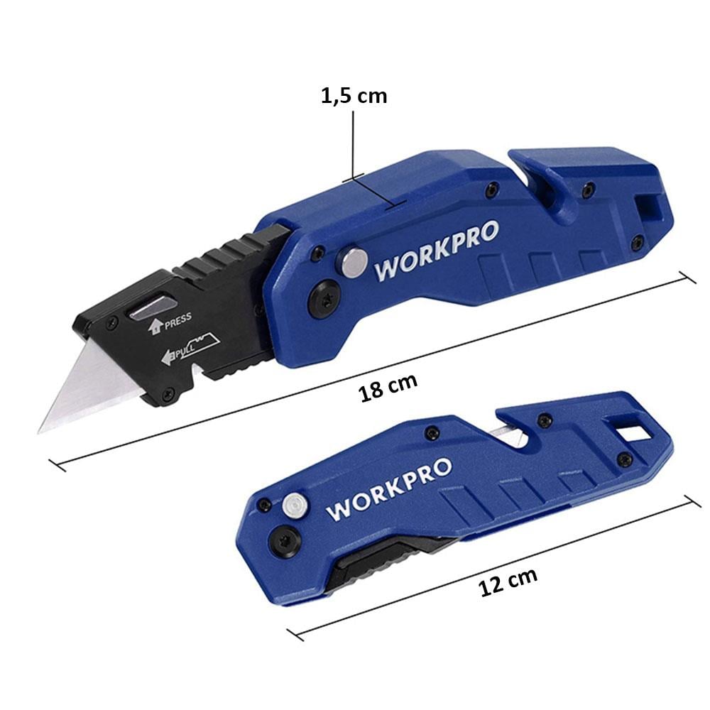 WORKPRO WP211008 Profesyonel Katlanır Çok Amaçlı Rötuş Maket Bıçağı + 10 Adet Yedek Bıçak nasıl kullanılır