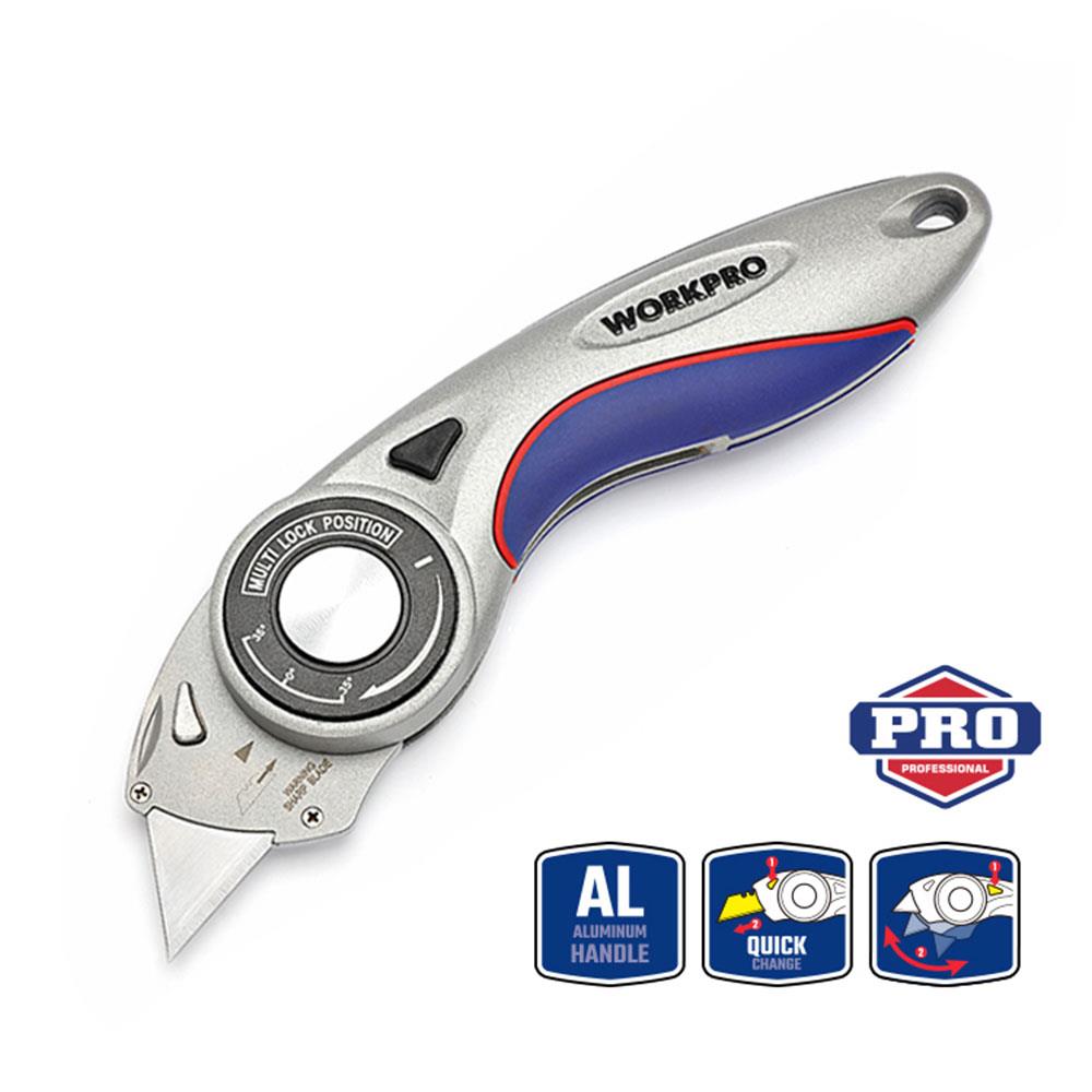WORKPRO WP211013 Ağır Hizmet Alüminyum Gövde Açı Ayarlı Katlanır Rötuş Maket Bıçağı + 5 Adet Yedek Bıçak fiyatı