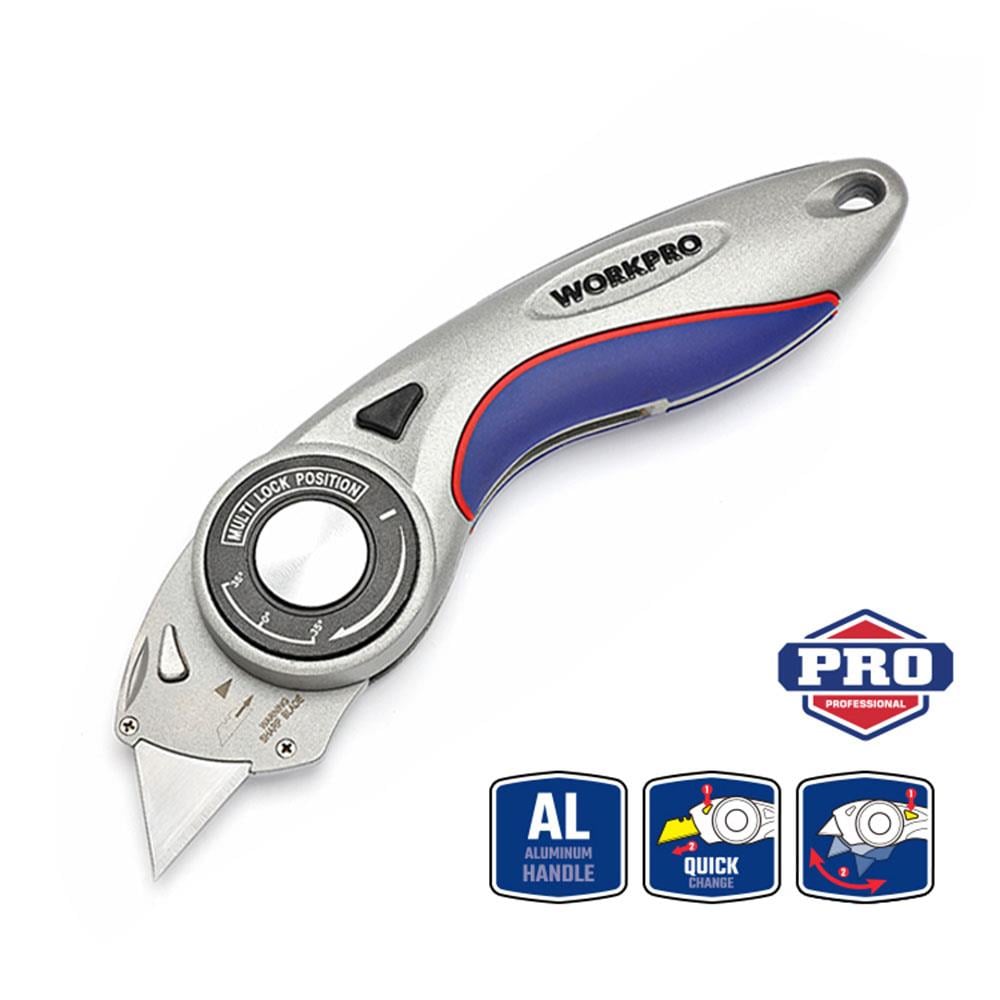 WORKPRO WP211013 Ağır Hizmet Alüminyum Gövde Açı Ayarlı Katlanır Rötuş Maket Bıçağı + 5 Adet Yedek Bıçak fiyatı