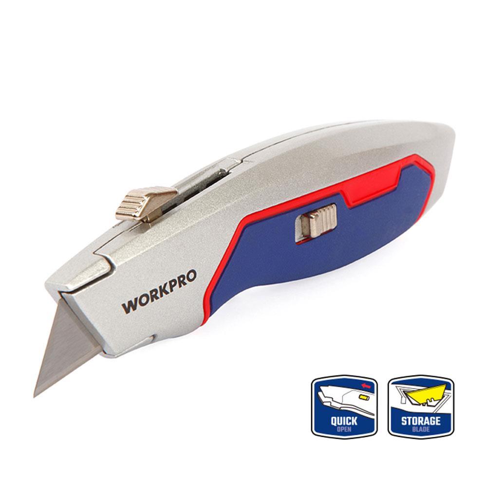 WORKPRO WP213011 Ağır Hizmet Alüminyum Gövde Geri Çekilebilir Rötuş Maket Bıçağı + 3 Adet Yedek Bıçak fiyatı