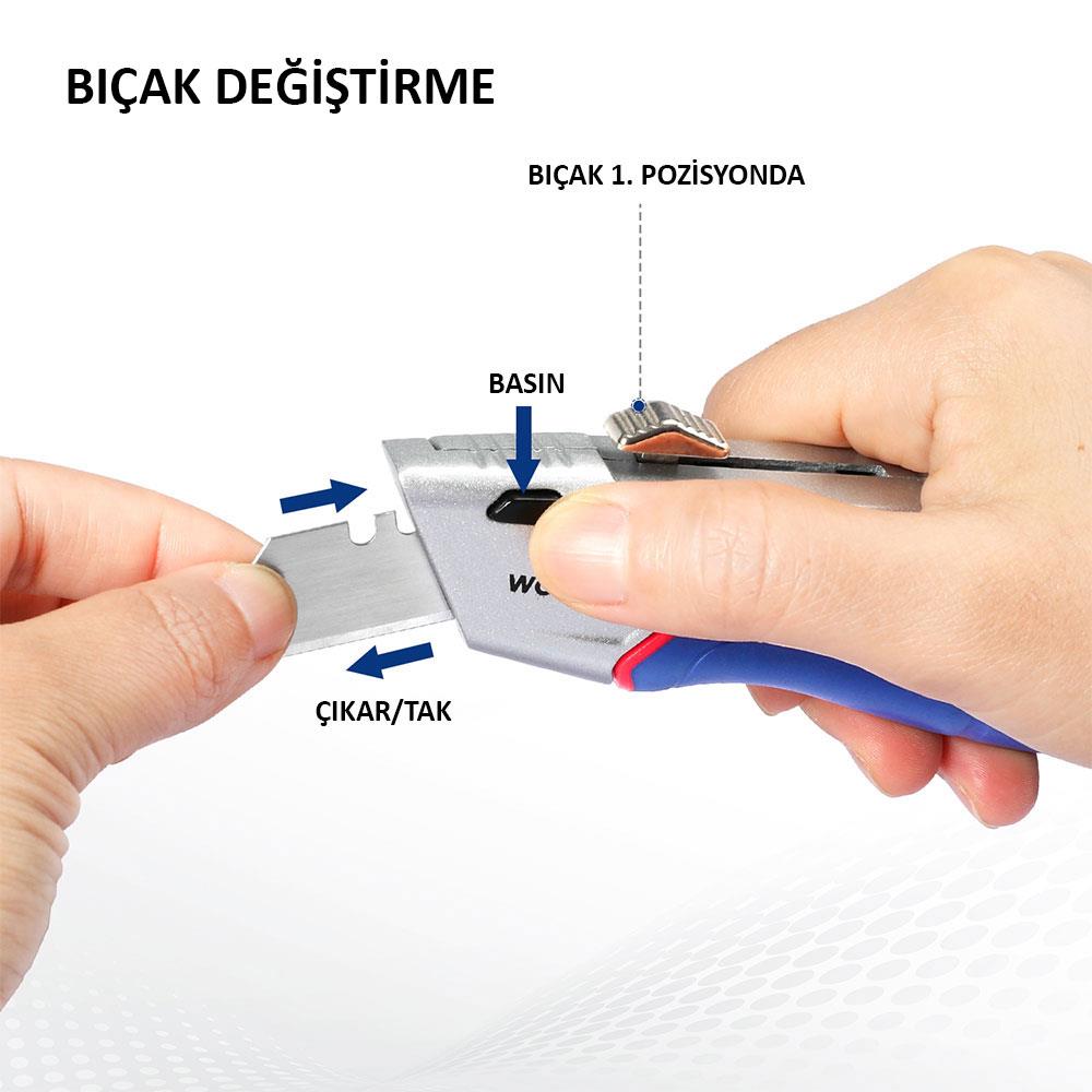 WORKPRO WP213012 Ağır Hizmet Alüminyum Gövde Geri Çekilebilir Rötuş Maket Bıçağı + 4 Adet Yedek Bıçak ne işe yarar