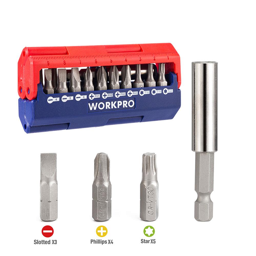 WORKPRO WP221062 13 Parça Manyetik CR-V Vidalama Bits Uç Seti nasıl kullanılır