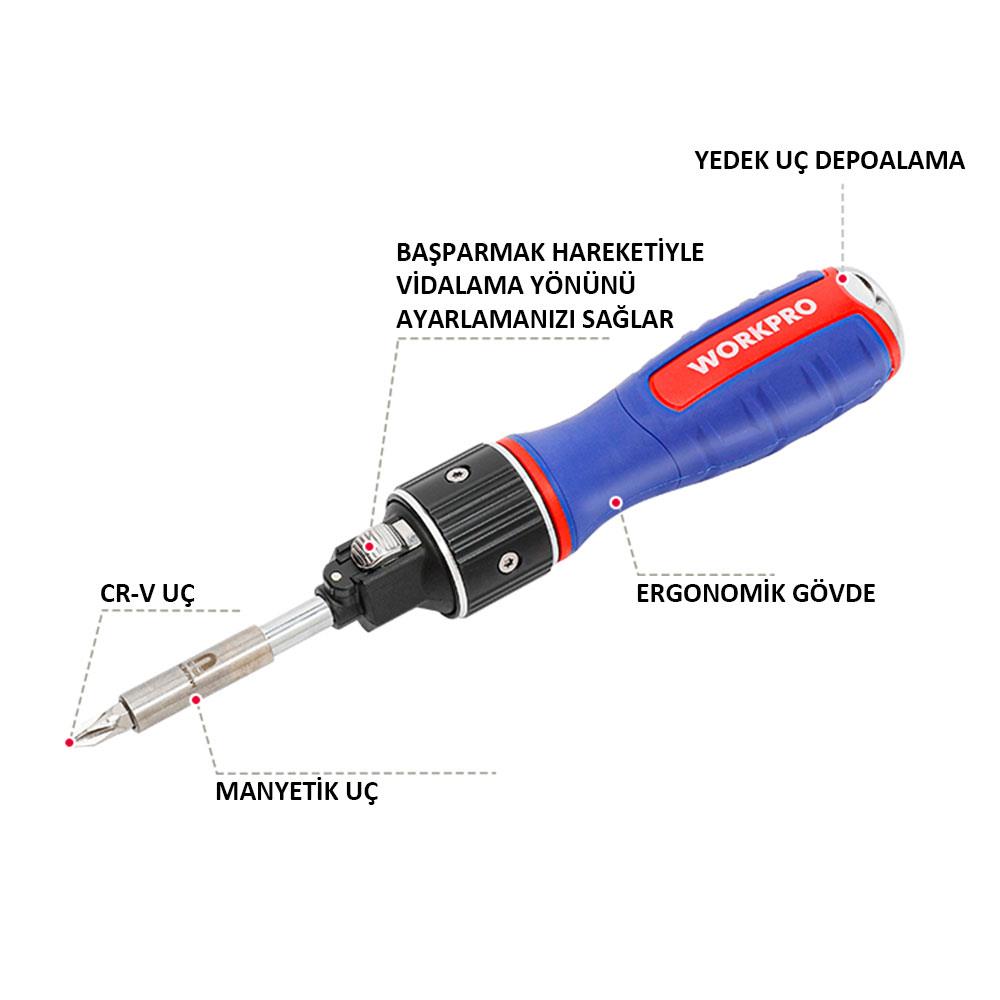WORKPRO WP221069 6-IN-1 Profesyonel CR-V Cırcırlı Manyetik Tornavida Seti ne işe yarar