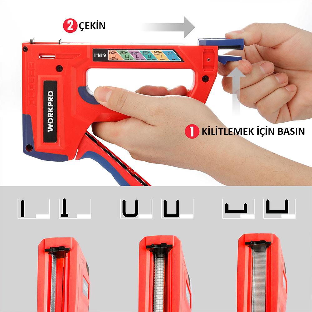 WORKPRO WP223002 6 IN 1 Profesyonel 6-14mm Mekanik Zımba ve 15mm Çivi Tabancası ne işe yarar