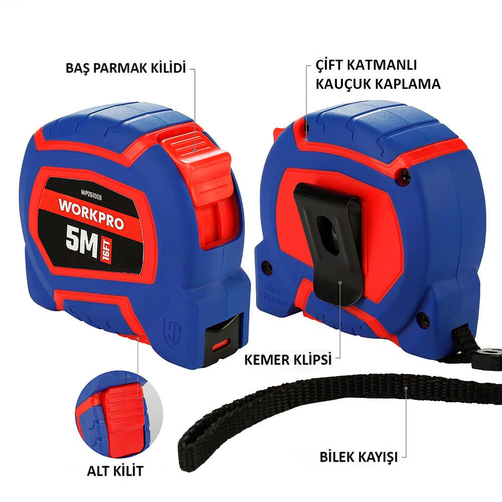 WORKPRO WP261009 5Mx19mm/16Ft. Naylon Kaplama Sarı Çelik Şerit Metre nasıl kullanılır